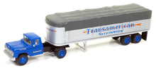 Load image into Gallery viewer, HO Scale 1960 Ford Tractor/Covered Wagon Set, Transamerican Trucking, 1/87
