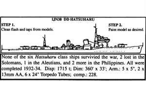 DD Hatsuharu Class 1/2400 Japanese Destroyers, 1.75" Long (3-Pack)