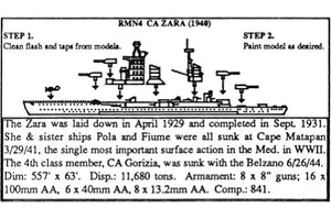 CA Zara 1/2400 Italian Cruiser, 3" Long