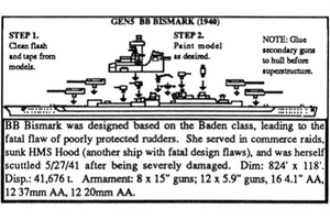 BB Bismarck 1/2400 German Battleship, 4" Long