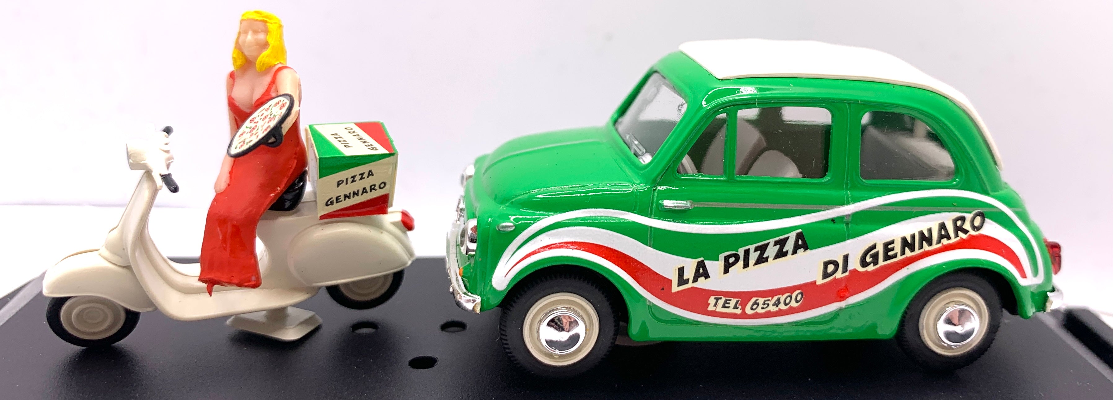 FIAT 500 LA PIZZA DI GENNARO & PIAGGIO VESPA 50 3M 1/43 – J-BarHobbies
