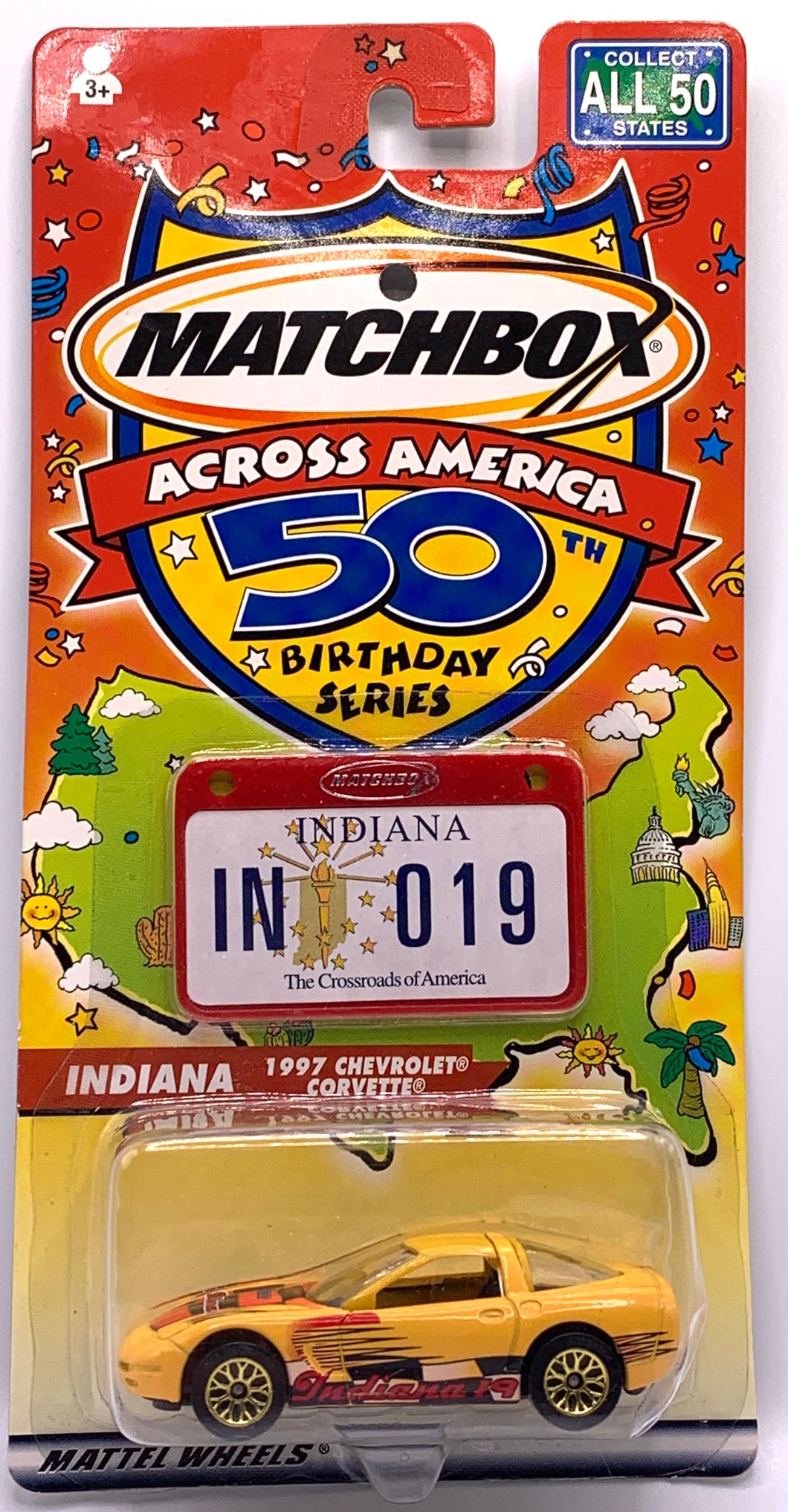 INDIANA Indiana 19, Hoosier 1997 Chevy Corvette Coupe 1/60  Matchbox Across America 50th Birthday Series