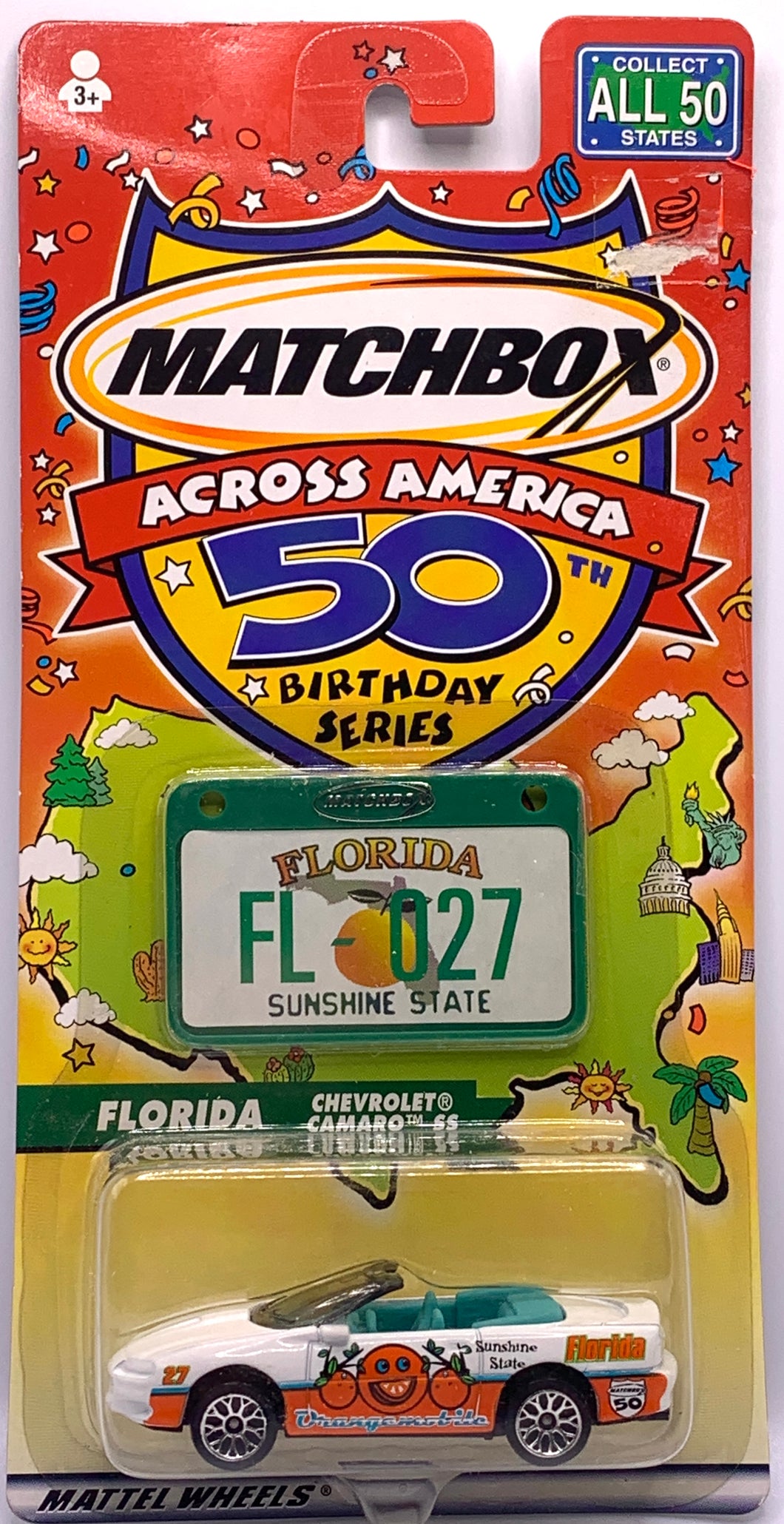 FLORIDA 1998 Camaro SS Convertible Orangemobile 1/63 Matchbox Across America 50th Birthday Series