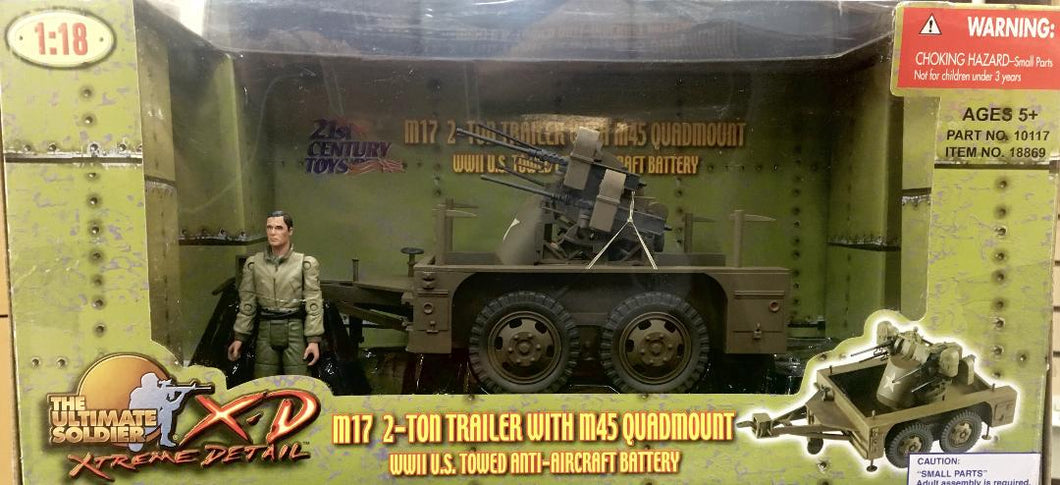 M17 2-TON TRAILER &  M45 QUAD-MOUNT WWII Towed Anti-Aircraft Battery  1/18