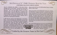 Load image into Gallery viewer, 1948 Dodge Route Van &quot;McDonald&#39;s&quot; 1/43