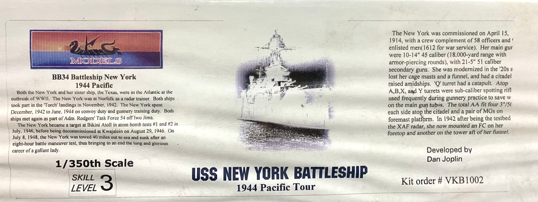 USS NEW YORK BATTLESHIP 1944 1/350 RESIN